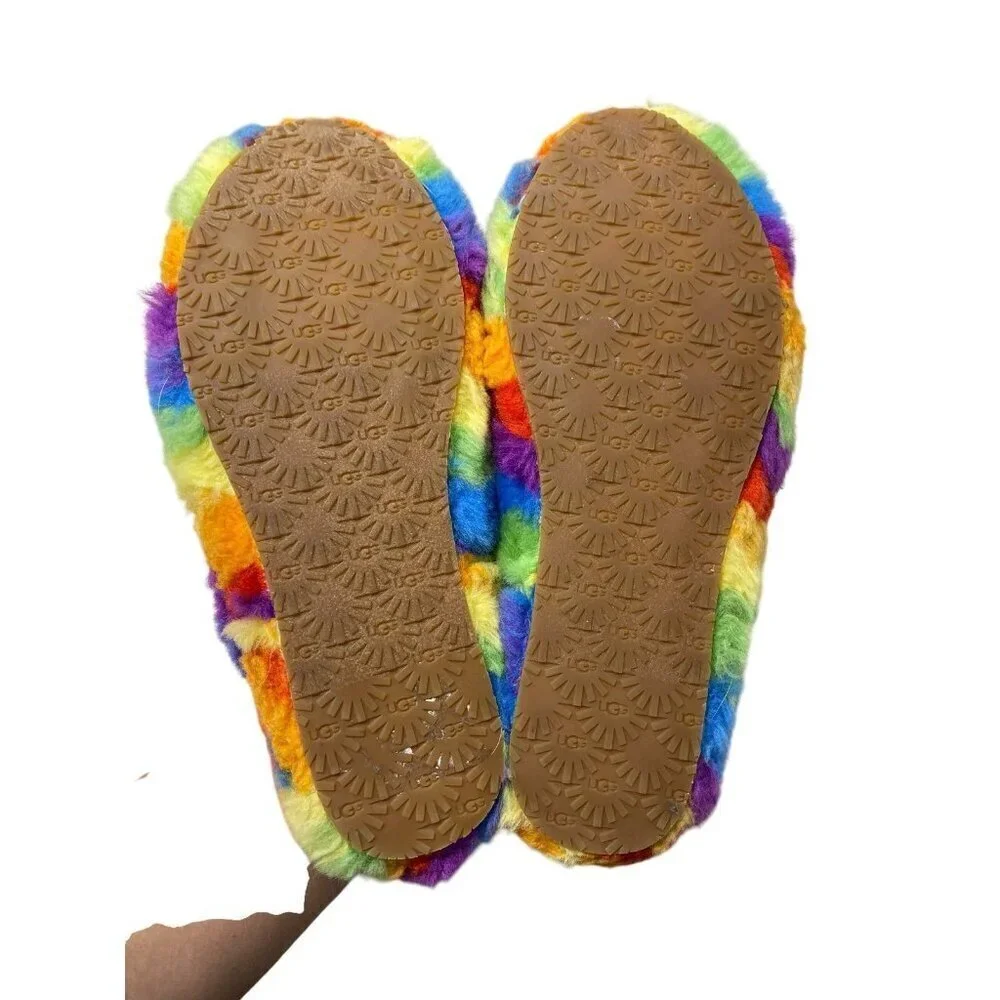 UGG Fluff Yeah Colorful Platform Strap Support Slippers Size 3 Furry
